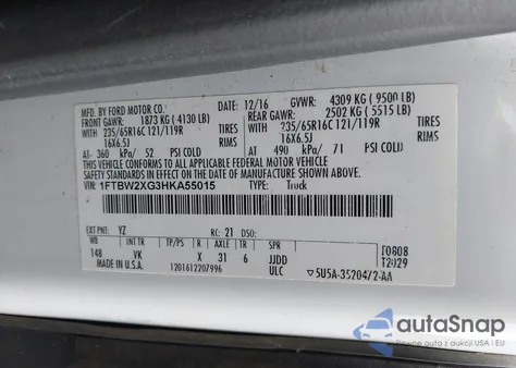 2017 Ford Transit T-350 из США, поврежденный, VIN 1FTBW2XG3HKA55015